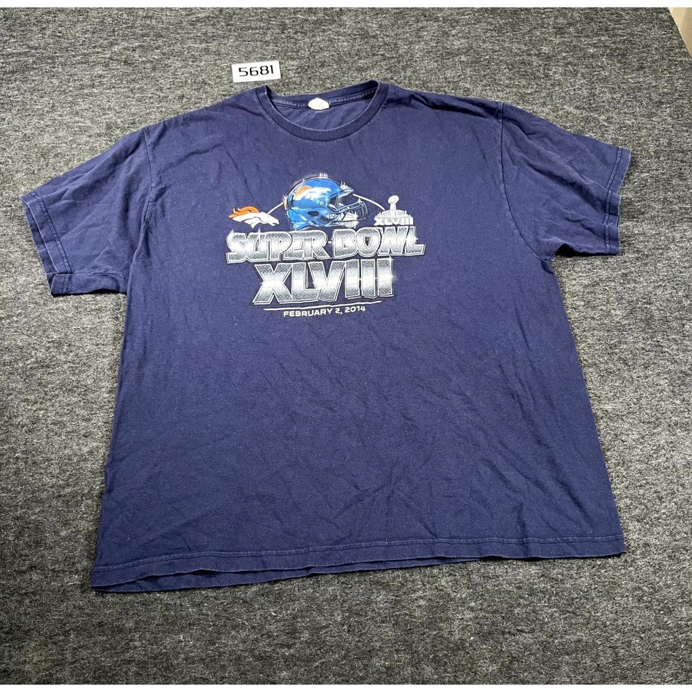 Delta Pro Weight T Shirt Mens 2XL Navy Graphic Print Super Bowl XLVIII Crew Neck